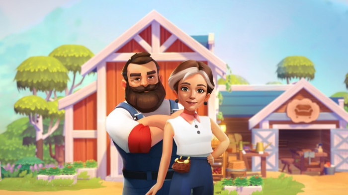 Big Farm: Story characters in front of farm buildings