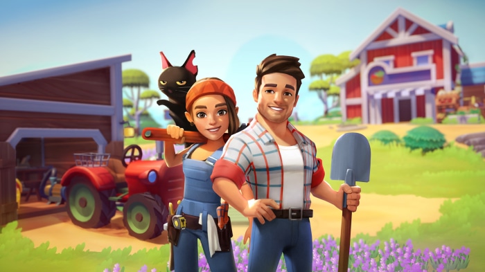 Big Farm: Story characters with a cat and tractor