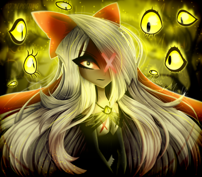 Vaggie from Hazbin Hotel with glowing eyes