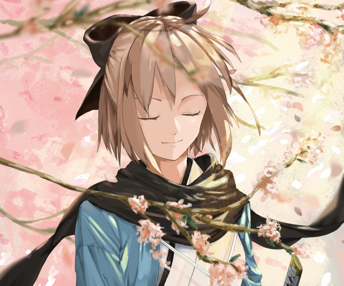 Okita Souji from Fate/Grand Order with Sakura Blossoms