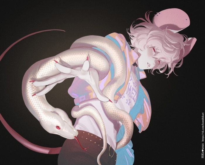 Anime boy with mouse ears and a snake