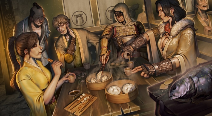 Fantasy People Eating and Drinking in a Tavern