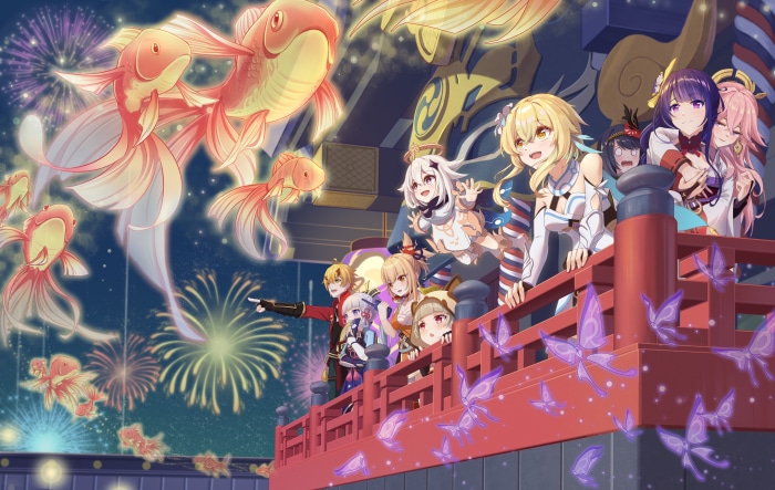 Genshin Impact characters watching fireworks