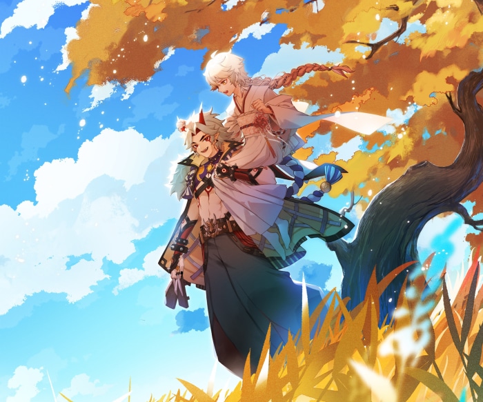 Arataki Itto and Aether from Genshin Impact