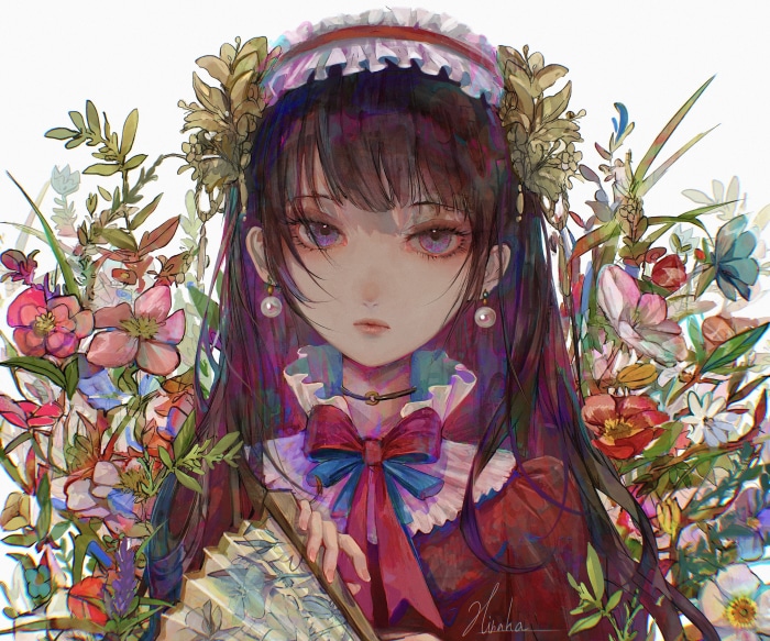 Girl with flowers 4K