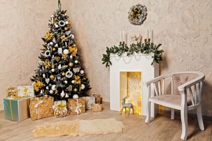 Christmas Tree and Fireplace with Gifts