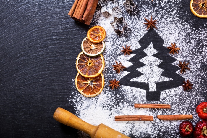 Christmas Tree made of flour with spices and dried oranges