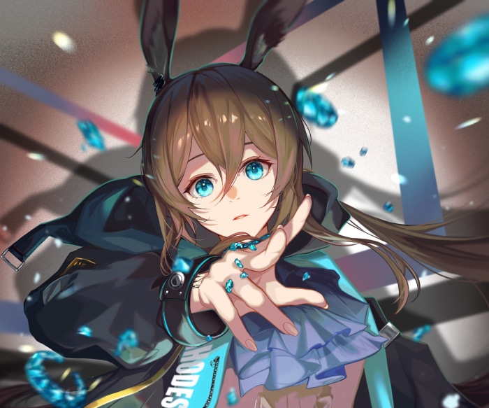 Amiya from Arknights with blue crystals
