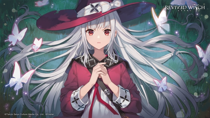 Revived Witch character with white hair and red hat