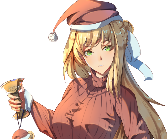 Saber from Fate/Grand Order wearing a Santa Hat