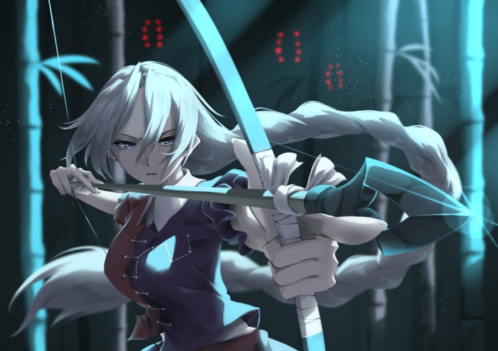 Eirin Yagokoro from Touhou aiming a bow
