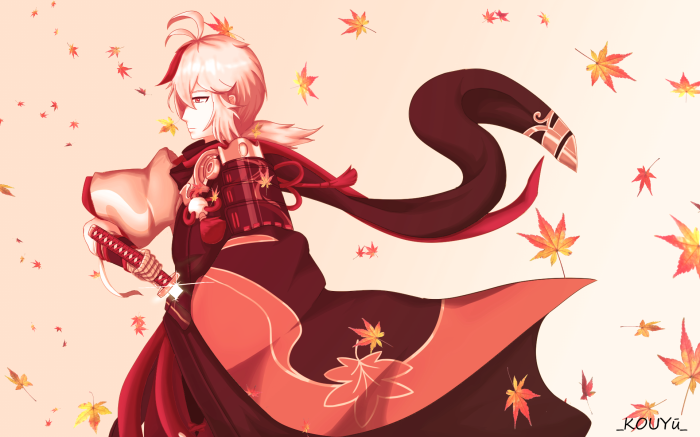 Kaedehara Kazuha from Genshin Impact with falling leaves