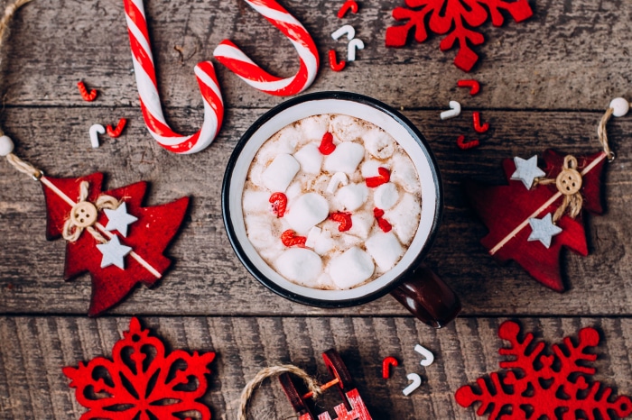Hot Chocolate with Marshmallows and Christmas Decorations