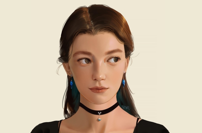 Digital painting of a woman with brown hair