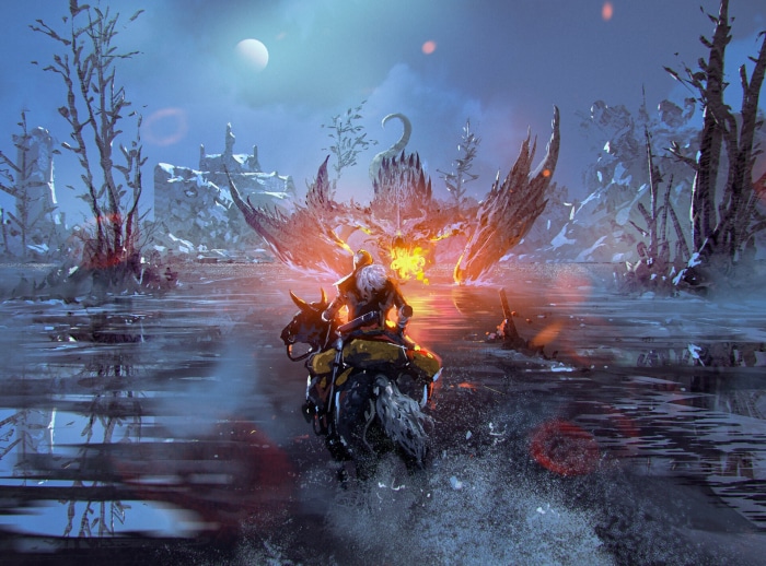 Geralt of Rivia from The Witcher 2 on a creature