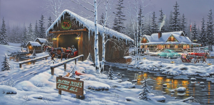 Winter Sleigh Rides at a Covered Bridge and Lodge