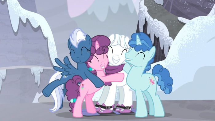 Sugar Belle, Double Diamond, Party Favor, and Night Glider from My Little Pony