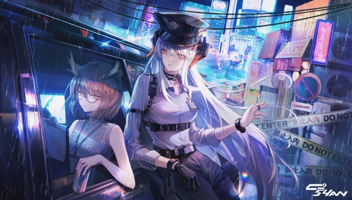 Arknights 4K Saria and Silence in Rainy City