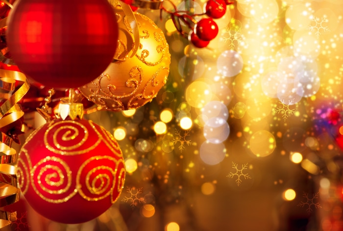 Christmas ornaments with bokeh lights