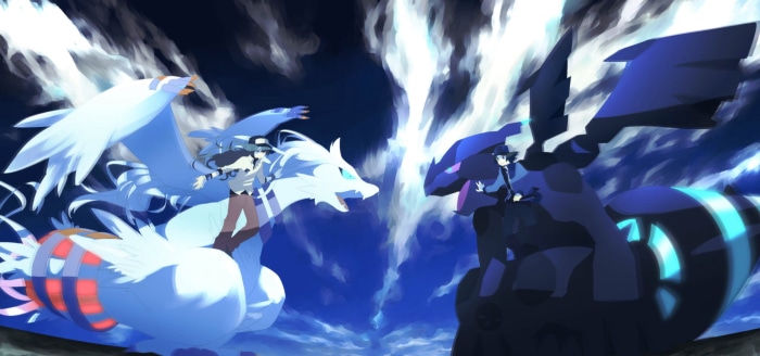 N and Touya with Reshiram and Zekrom