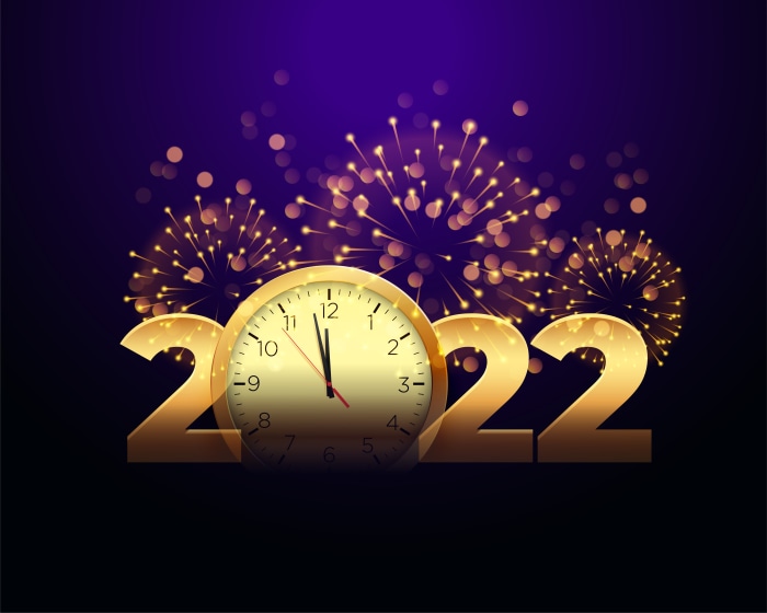 New Year 2022 Clock Fireworks 4K