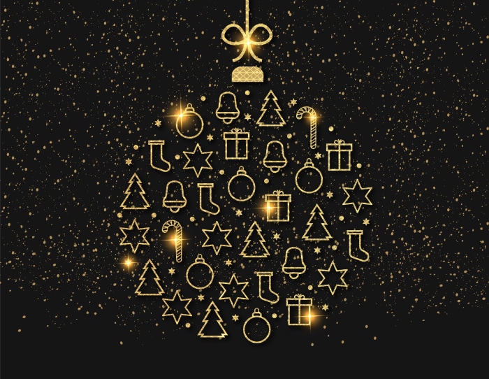 Christmas ornament with golden glittery icons