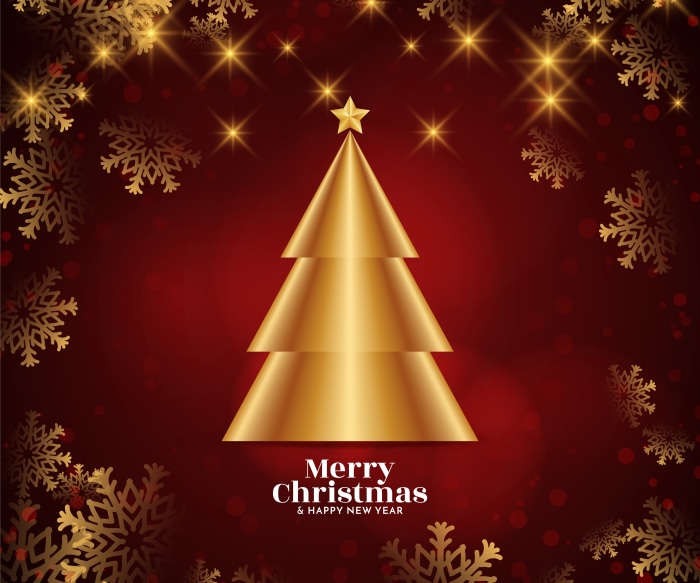 Merry Christmas and Happy New Year golden tree