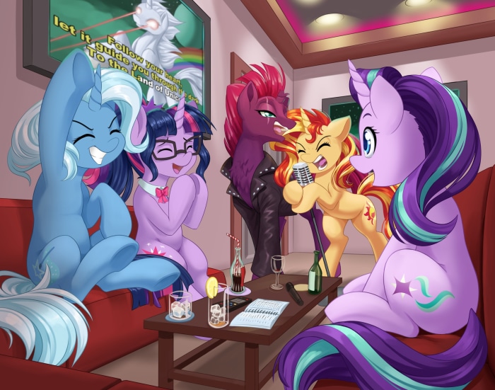 My Little Pony characters singing karaoke