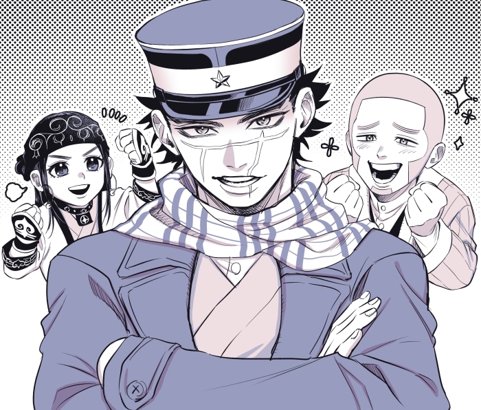 Sugimoto Saichi, Asirpa, and Shiraishi Yoshitake from Golden Kamuy