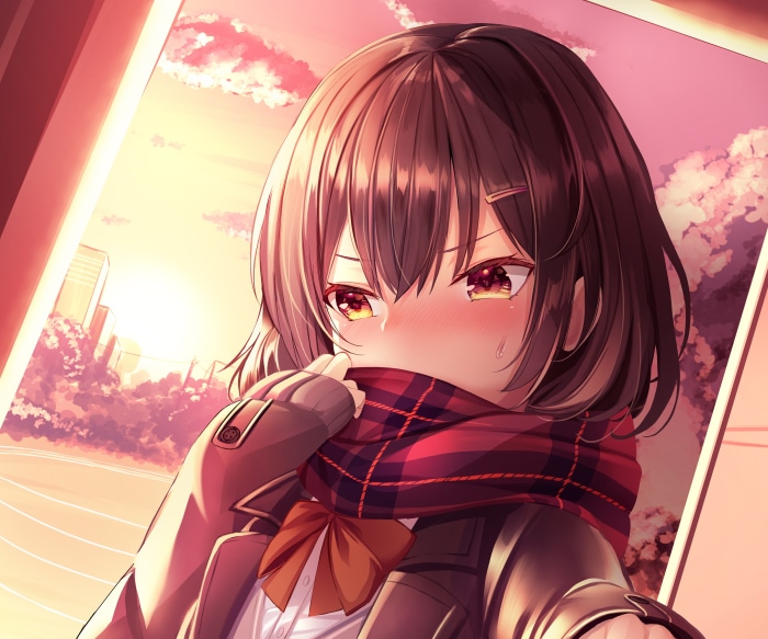 Anime girl with brown hair and scarf