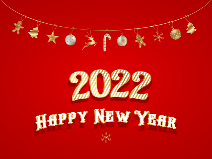 Happy New Year 2022 with Christmas Decorations