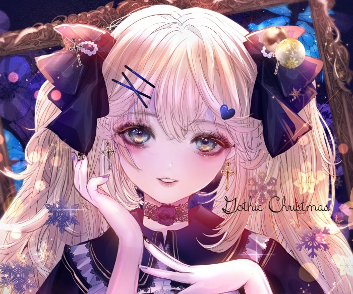 Gothic Christmas Anime Girl with Blonde Hair