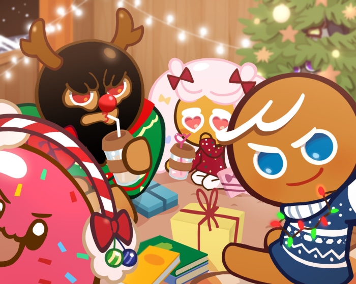 GingerBrave, Muscle Cookie, Cotton Candy Cookie, and Space Doughnut from Cookie Run