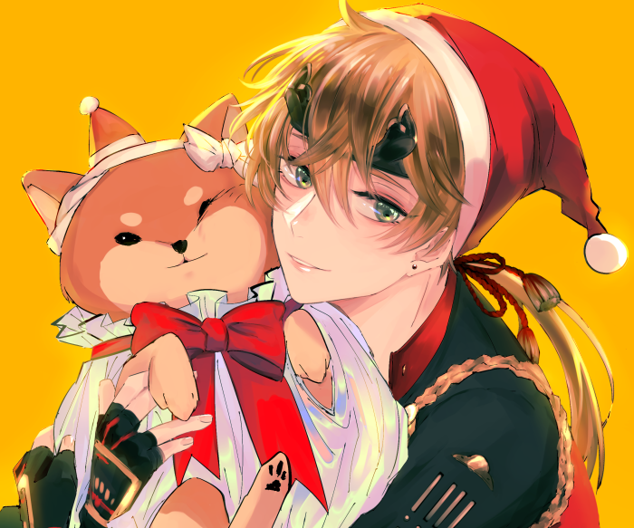 Thoma from Genshin Impact with a Shiba Inu plush