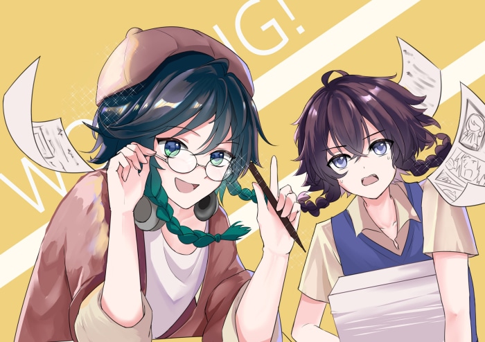 Venti and another character working on manga