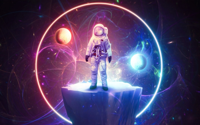 Astronaut in Futuristic Space Scene