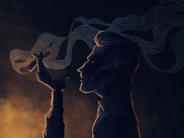 Silco from Arcane smoking a cigar