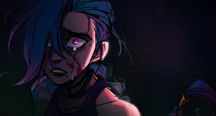 Jinx from Arcane crying