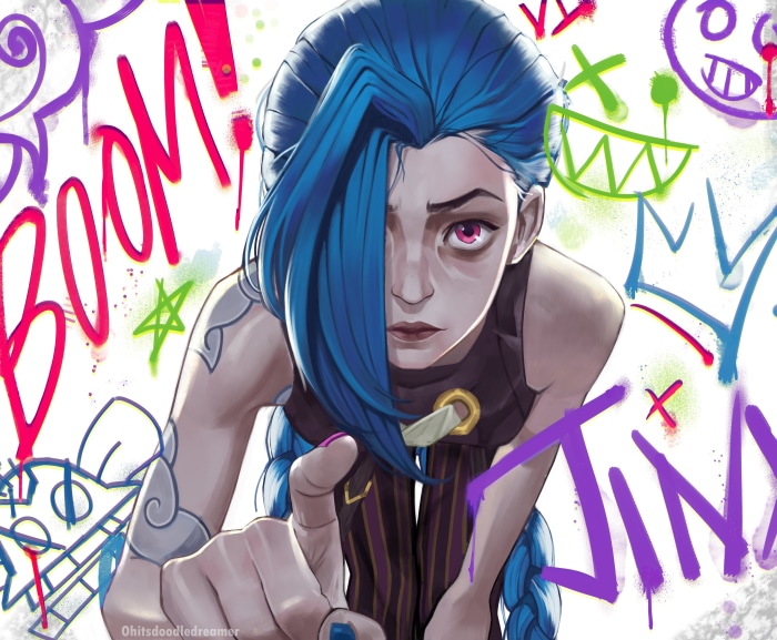 Jinx from Arcane with graffiti
