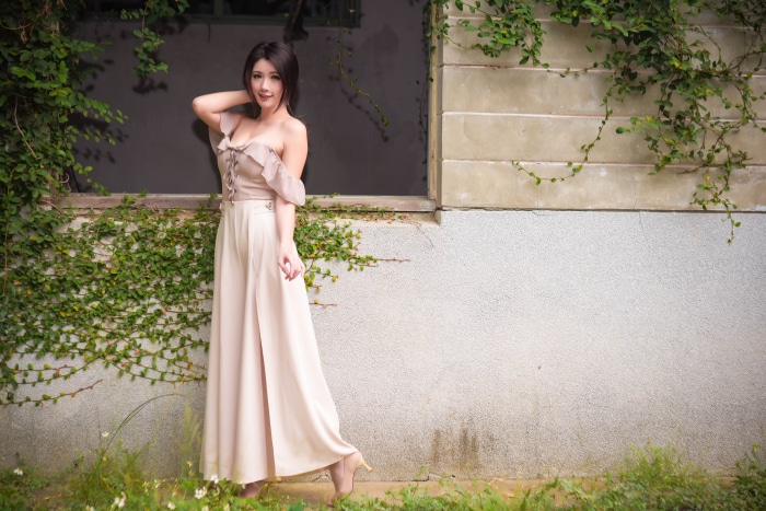 Asian Woman in Elegant Dress