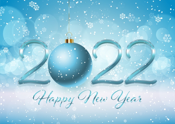 Happy New Year 2022 Ornament and Snowflakes