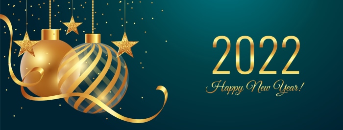 Happy New Year 2022 Golden Ornaments