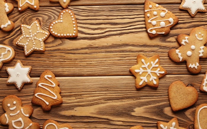Gingerbread cookies on a wooden table