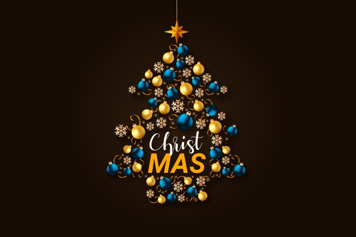 Christmas tree with ornaments and snowflakes