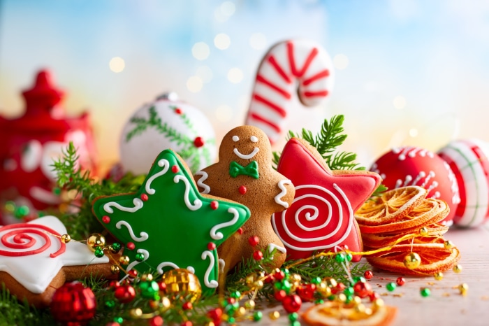 Christmas gingerbread cookies and ornaments