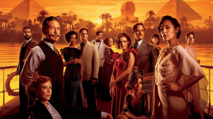 Death on the Nile cast on a boat