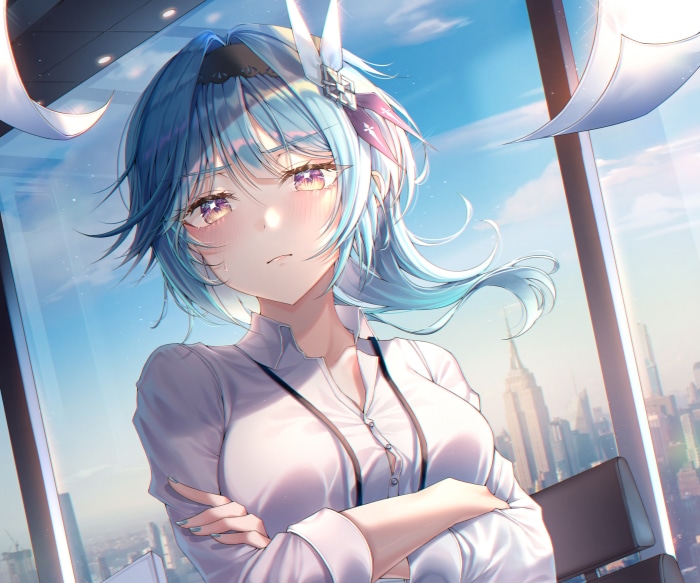 Eula from Genshin Impact in office attire