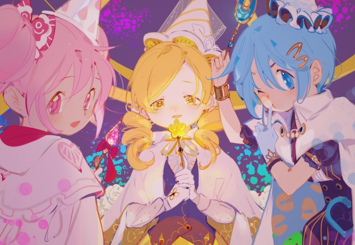 Madoka Kaname, Sayaka Miki, and Mami Tomoe from Puella Magi Madoka Magica