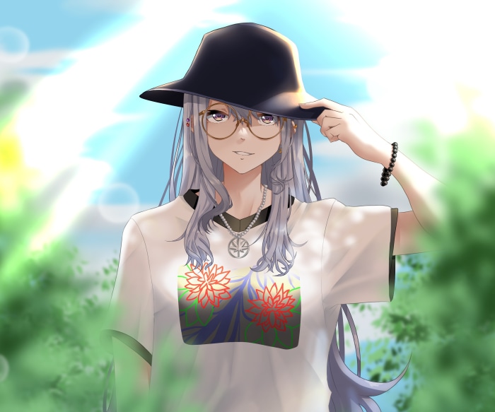 Higuchi Kaede from Nijisanji wearing a hat and glasses