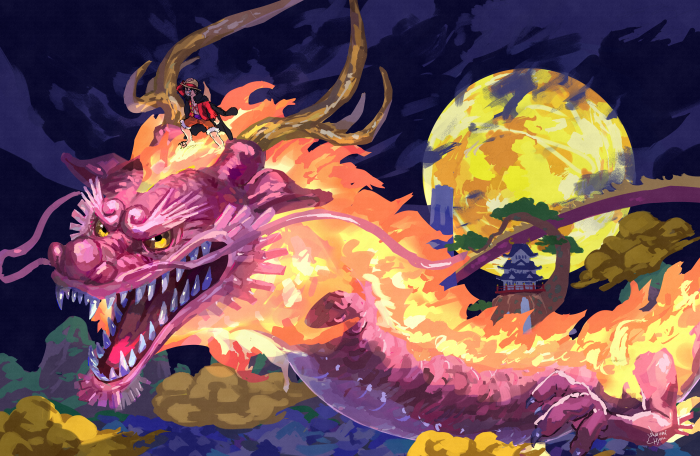 Monkey D. Luffy on a Dragon in One Piece 4K